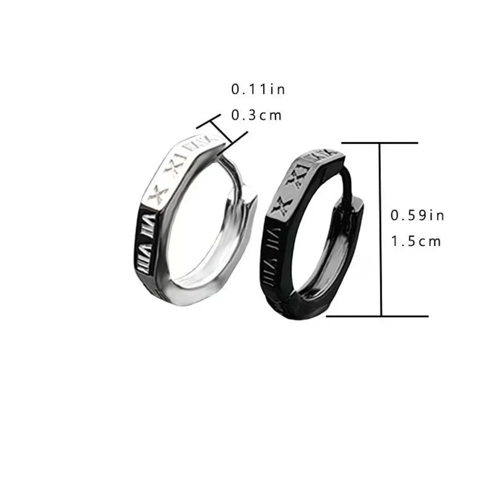 Roman Numeral Stainless Steel Men's Unisex Hoop Earrings
